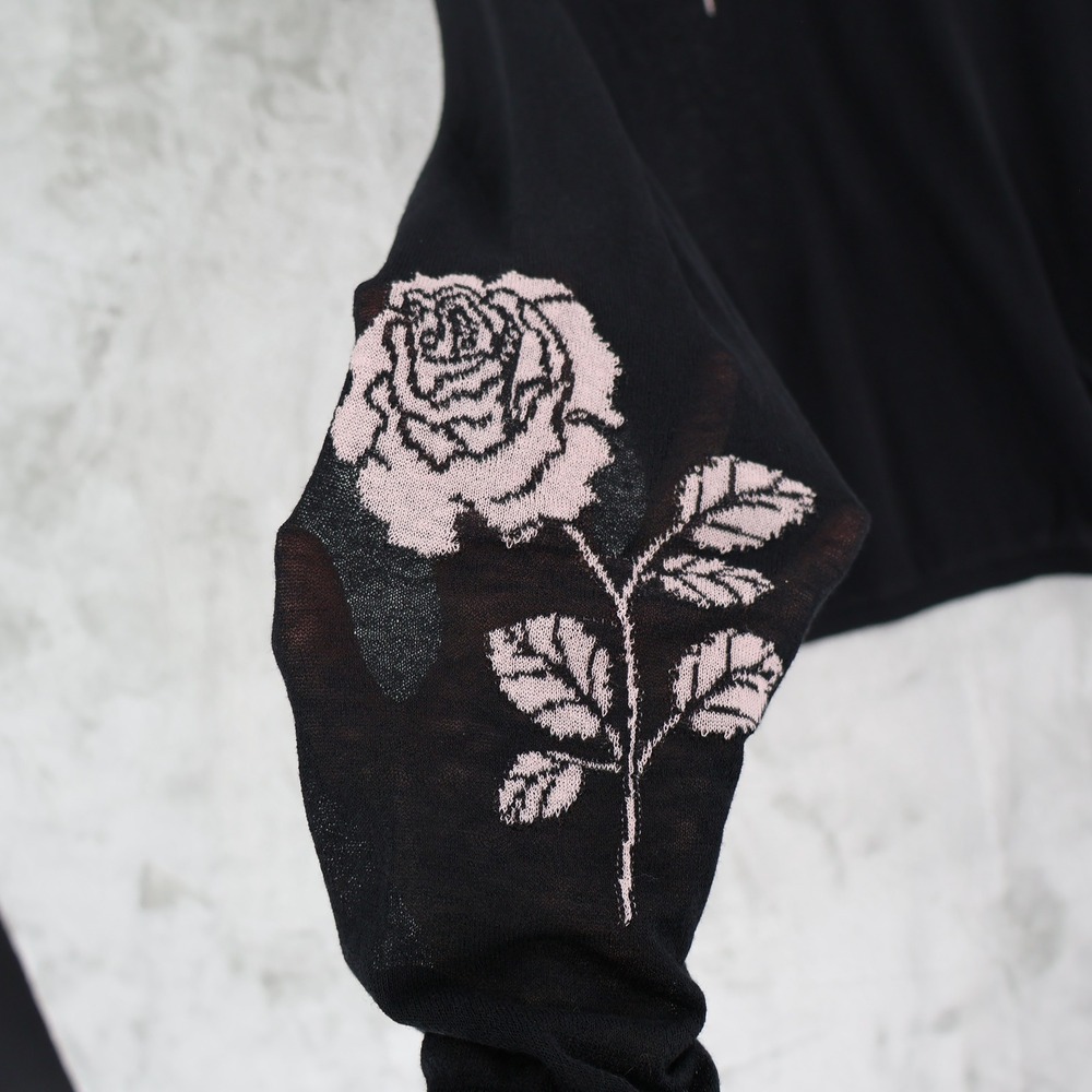 Black Rose-Embroidered Lightweight Sweater - Picture 10 of 16